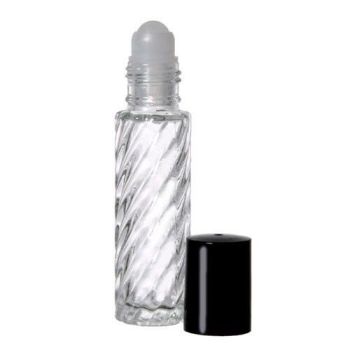 10ml Roll-on Swirl Clear Glass Bottle with Ball, Black Cap