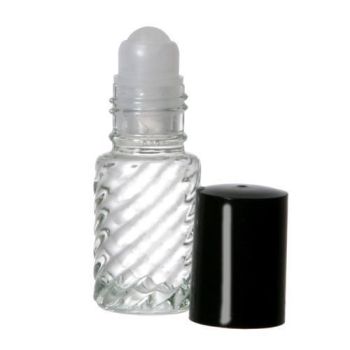 5ml Roll-on Swirl Clear Glass Bottle with Ball, Black Cap