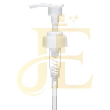 38-400 Ribbed White Lotion Pump lock down Head 11″ Dip Tube