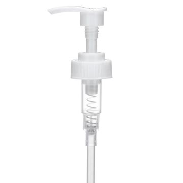 38-400 Ribbed White Lotion Pump lock down Head 11″ Dip Tube