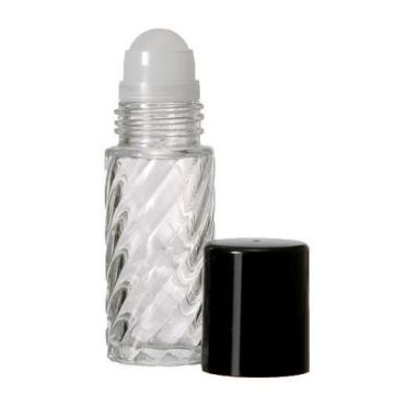 30ml Roll-on Swirl Clear Glass Bottle with Ball, Black Cap