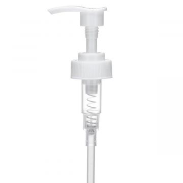 38-400 Ribbed White Lotion Pump lock down Head 11″ Dip Tube