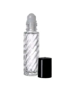 10ml Roll-on Swirl Clear Glass Bottle with Ball, Black Cap