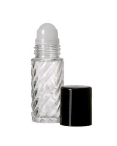 30ml Roll-on Swirl Clear Glass Bottle with Ball, Black Cap